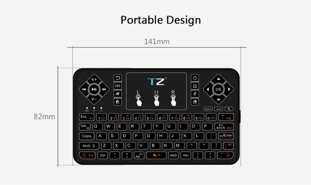 TZ Q9 Wireless Mini Keyboard BT3.0 Backlight Function with Touchpad- Black