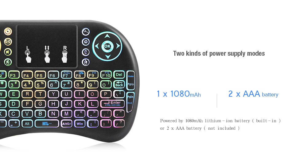 Viboton i8 Mini Backlight Wireless Keyboard Portable Touchpad Mouse- Black