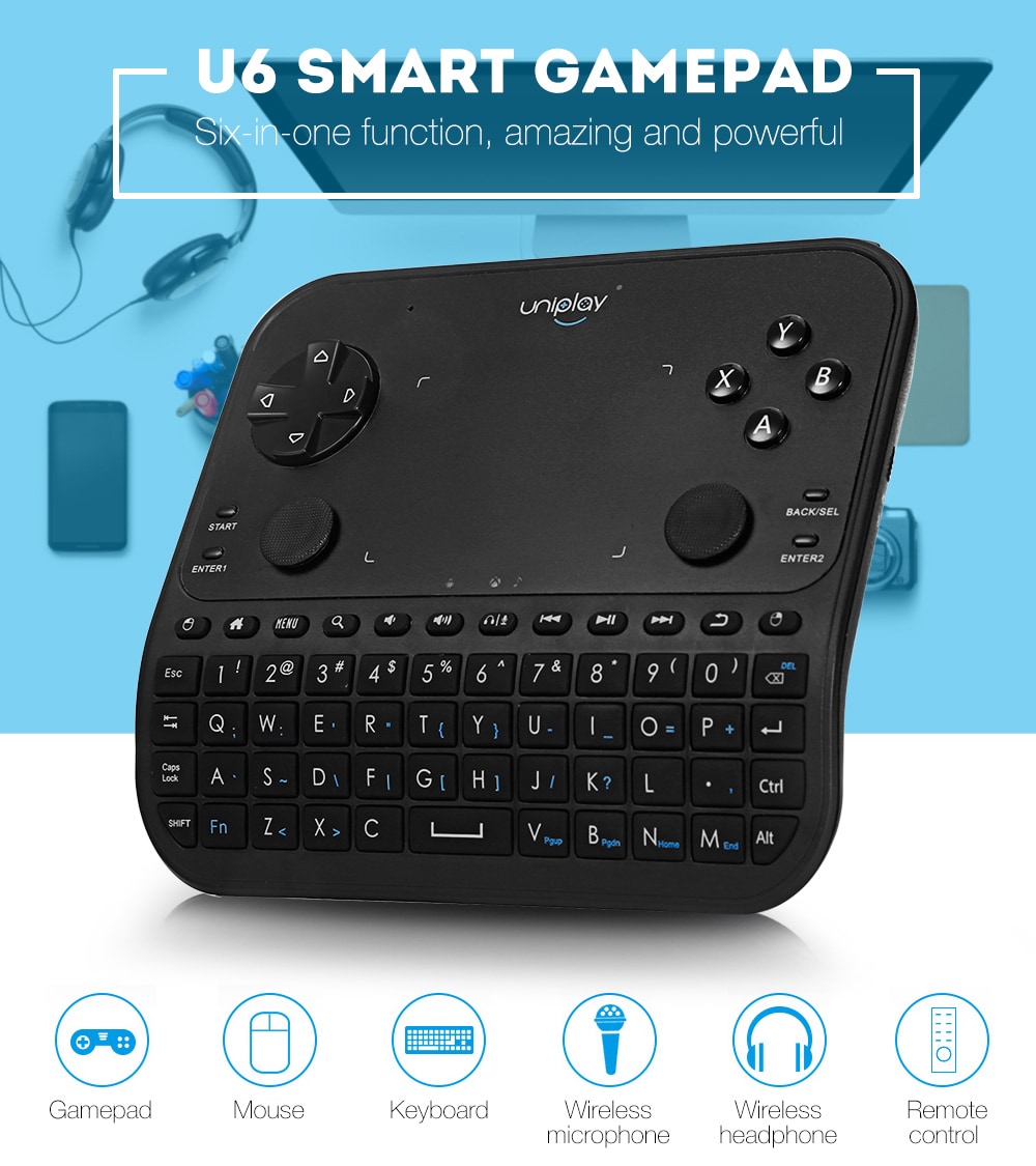 uniplay U6 Smart Gamepad Handle Remote Control Mouse Keyboard Six in One 2.4G- Black