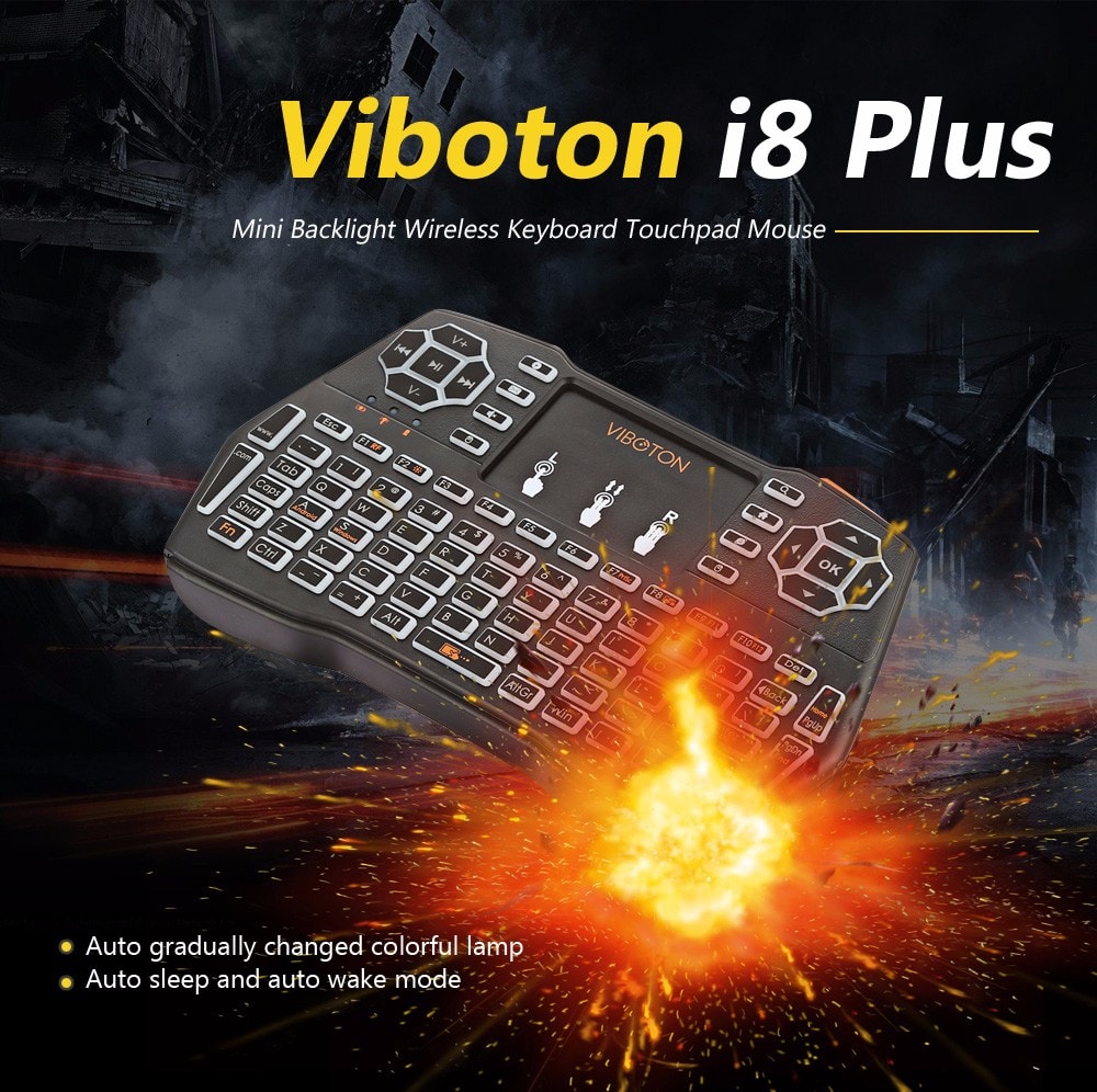 Viboton i8 Plus Mini Backlight Wireless Keyboard Portable Touchpad Mouse- Black