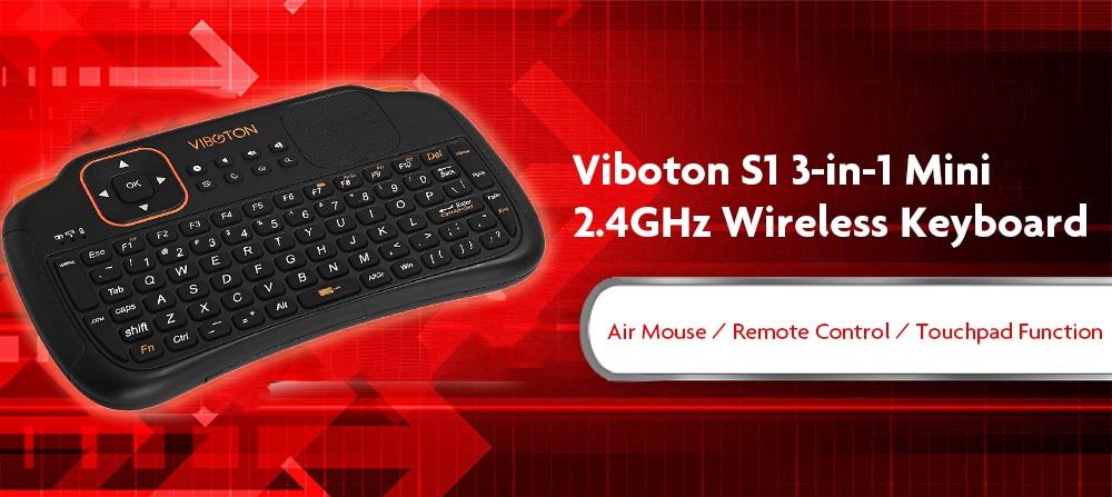 Viboton S1 3-in-1 Mini 2.4GHz Wireless Keyboard with Air Mouse / Remote Control / Touchpad Function for PC Android TV HTPC- Black