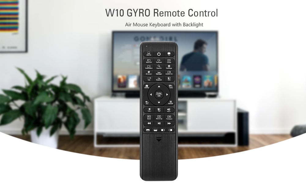 W10 GYRO 2.4GHz Wireless Remote Control Air Mouse Keyboard with Backlight- Black