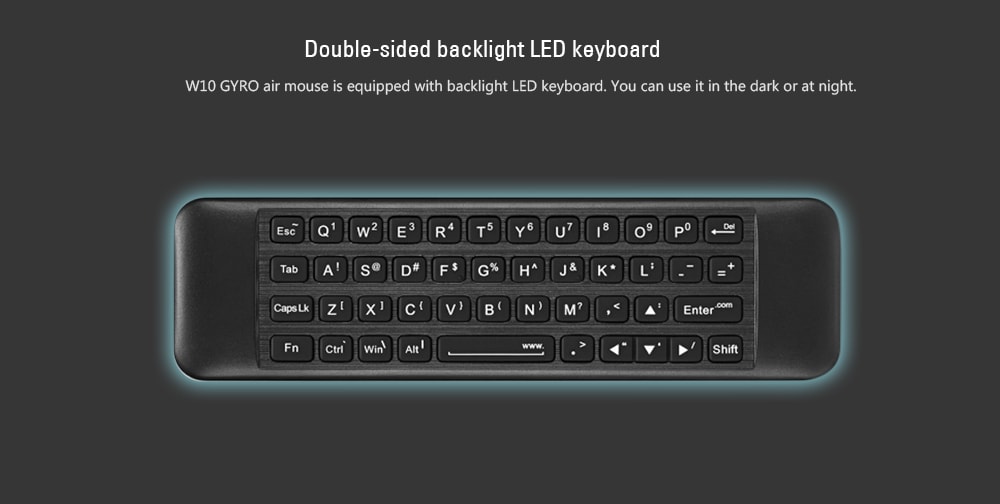W10 GYRO 2.4GHz Wireless Remote Control Air Mouse Keyboard with Backlight- Black