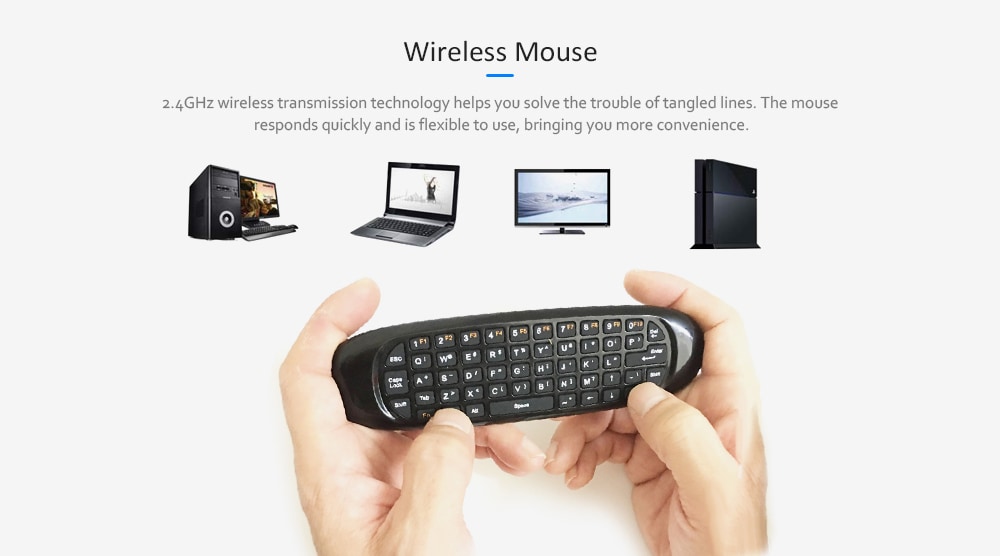 TK668S Portable 2.4GHz Wireless Remote Control Air Mouse Mini Keyboard with Backlight- Black