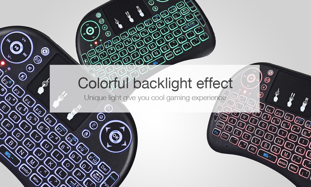 V81 Portable 2.4GHz Wireless Remote Control Colorful Backlight Air Mouse Mini Keyboard Touchpad- Black