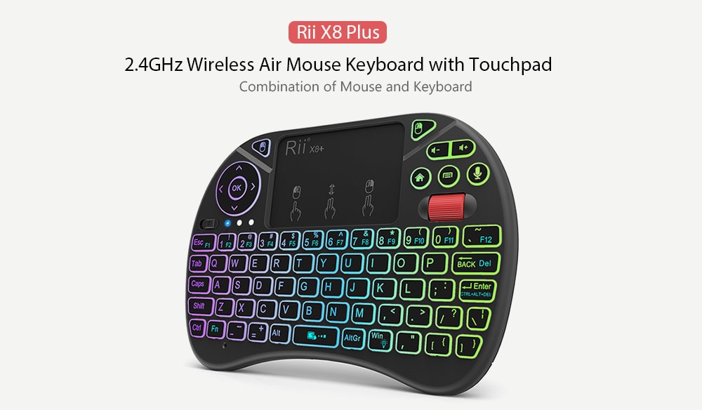 Rii X8 Plus 2.4GHz Wireless Air Mouse Keyboard with Touchpad - Black