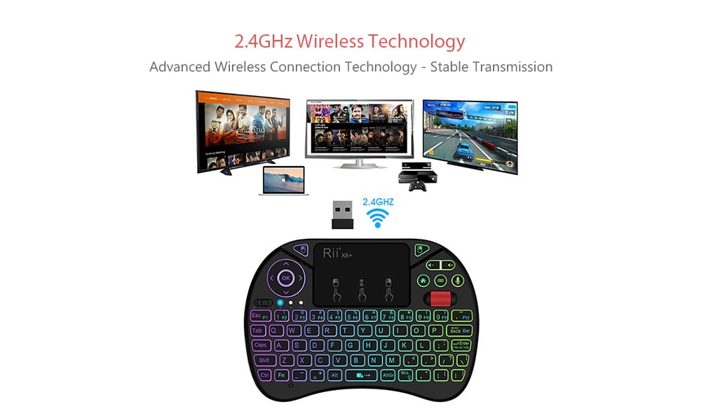 Rii X8 Plus 2.4GHz Wireless Air Mouse Keyboard with Touchpad - Black