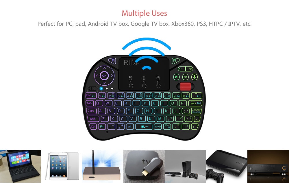 Rii X8 Plus 2.4GHz Wireless Air Mouse Keyboard with Touchpad - Black