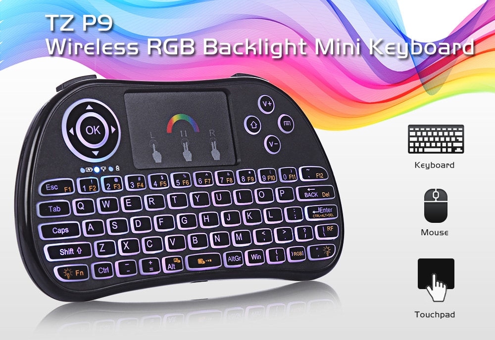 TZ P9 Wireless Mini Keyboard 2.4GHz RGB Backlight Function with Touchpad- Black English