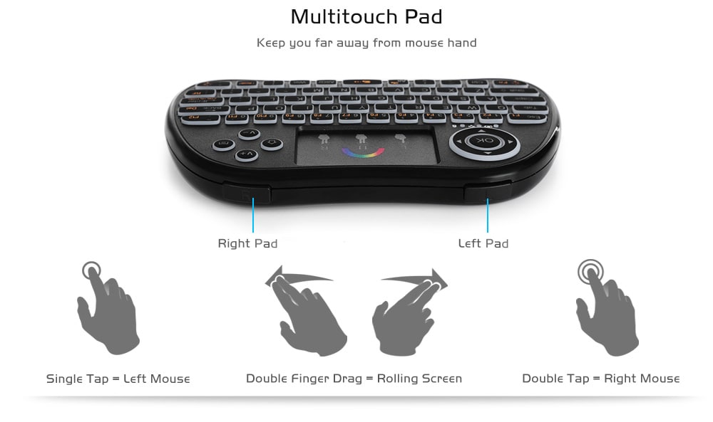 TZ P9 Wireless Mini Keyboard 2.4GHz RGB Backlight Function with Touchpad- Black English