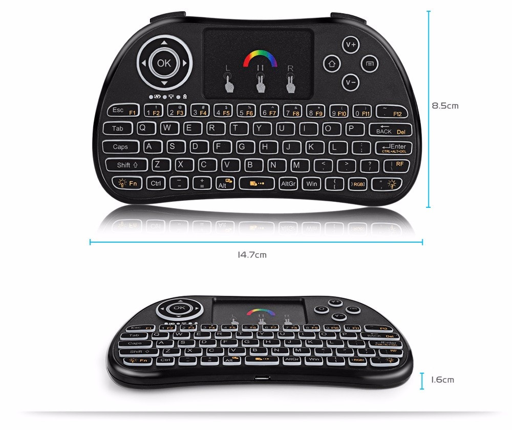 TZ P9 Wireless Mini Keyboard 2.4GHz RGB Backlight Function with Touchpad- Black English