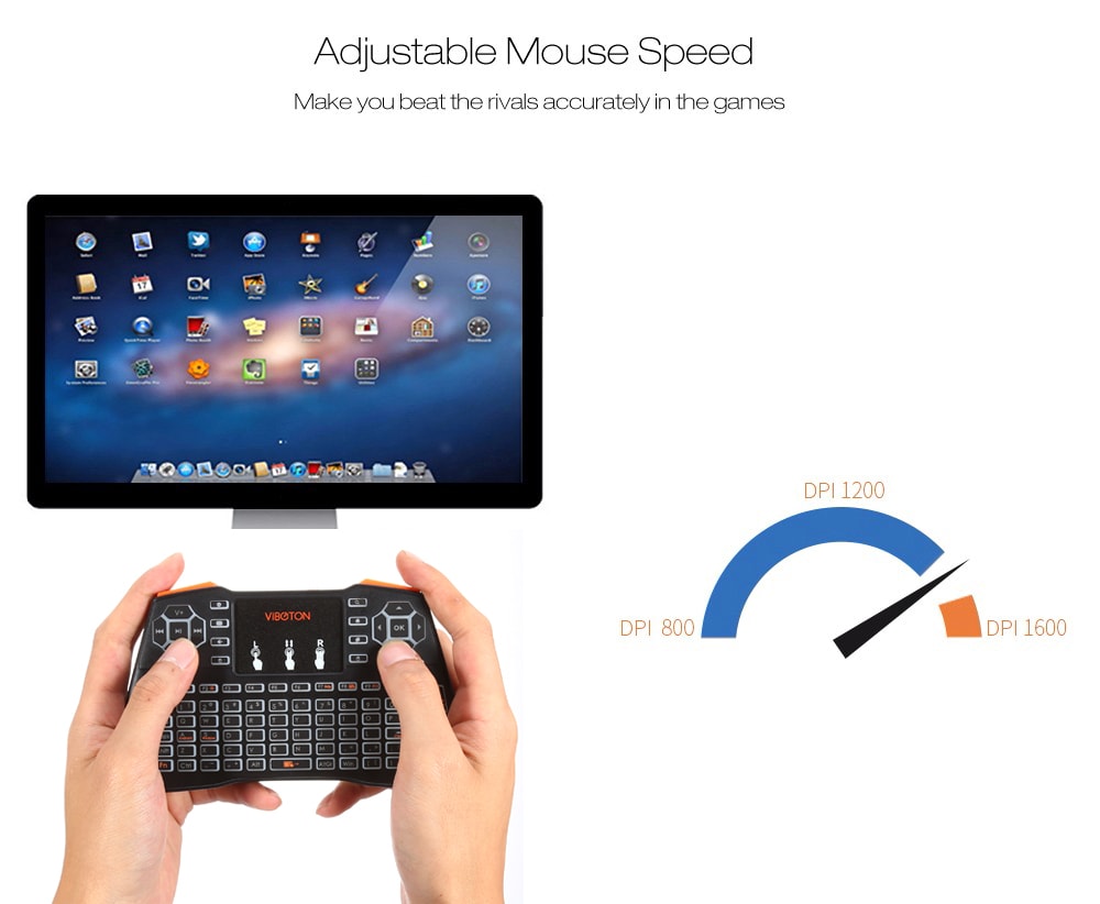 VIBOTON i8 Plus 2.4G Wireless Keyboard Fly Air Mouse Touchpad Backlight Version- Full Black German