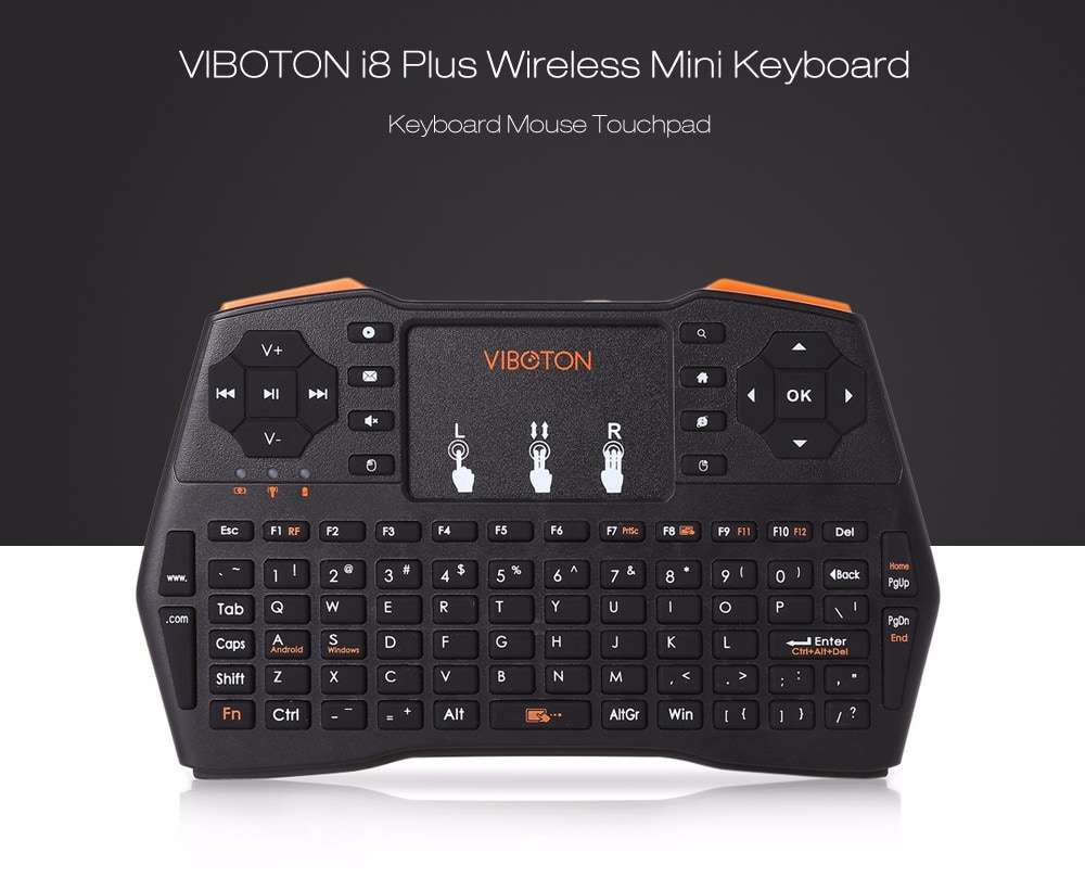 VIBOTON i8 Plus 2.4GHz Wireless Keyboard with Touchpad- Black RUSSIA