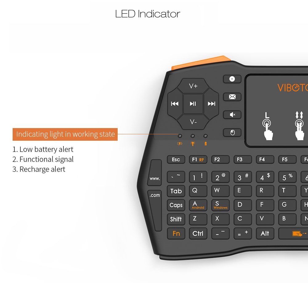 VIBOTON i8 Plus 2.4GHz Wireless Keyboard with Touchpad- Black RUSSIA