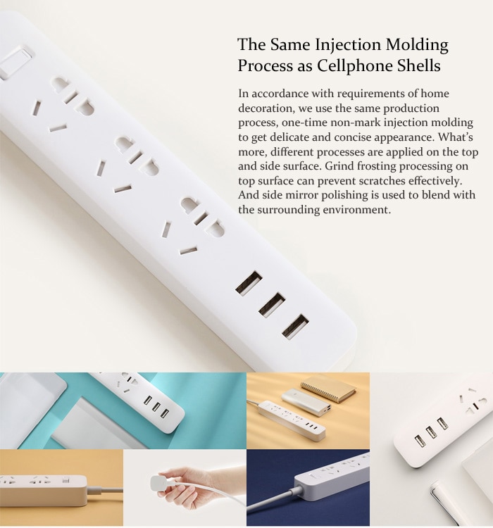 Original Xiaomi Smart Adaptation 3 USB 2.1A Power Strip with 3 Standard Sockets ( 250V )- White