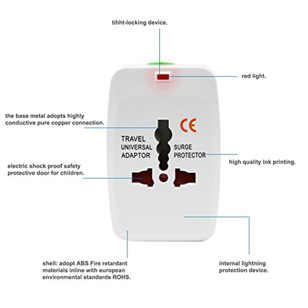 Safety Universal Travel Adaptor UK/USA/EU/CN Adaptor/Travel Plug and Socket- White