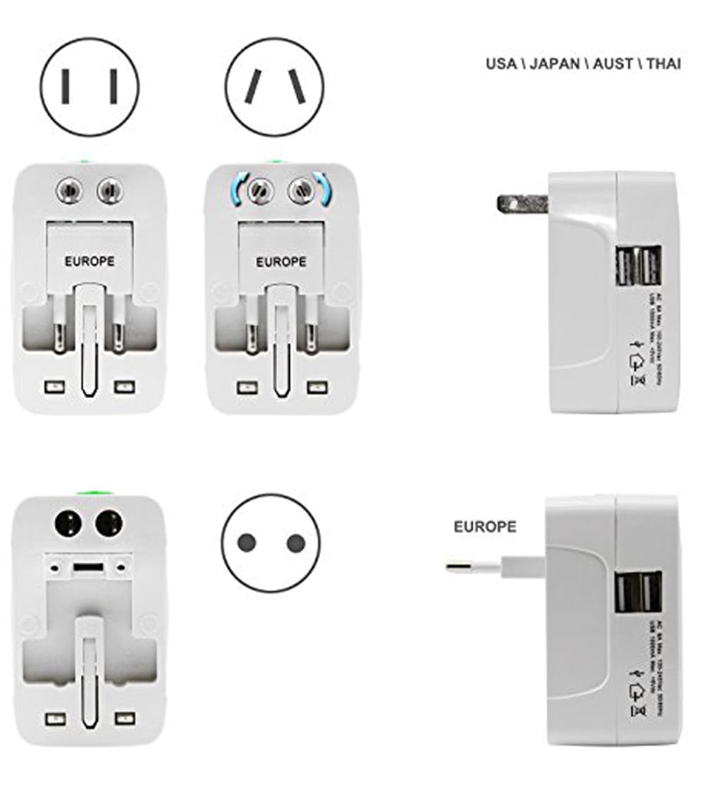 Safety Universal Travel Adaptor UK/USA/EU/CN Adaptor/Travel Plug and Socket- White