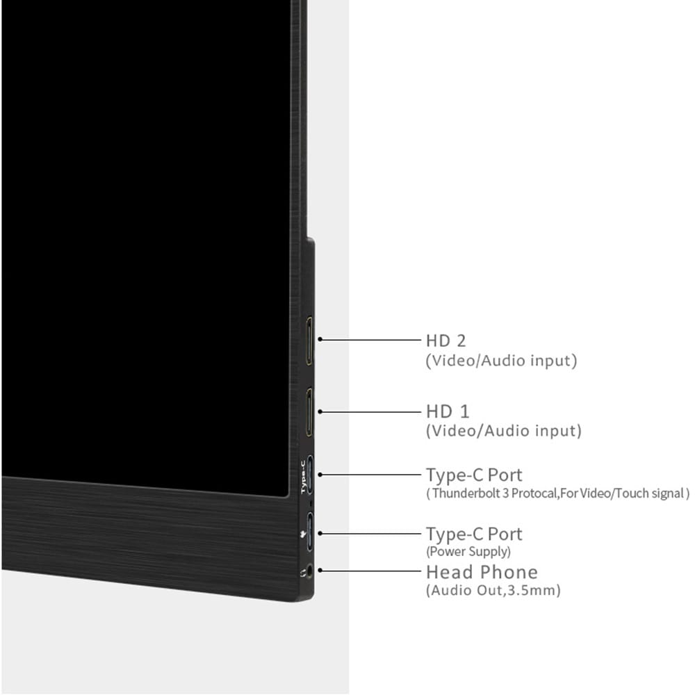 SIBOLAN S19b 15.6 inch Type C/Thunderbolt 3 4K 3840x2160 HDR Portable Monitor- Black Type-C 4k Monitor