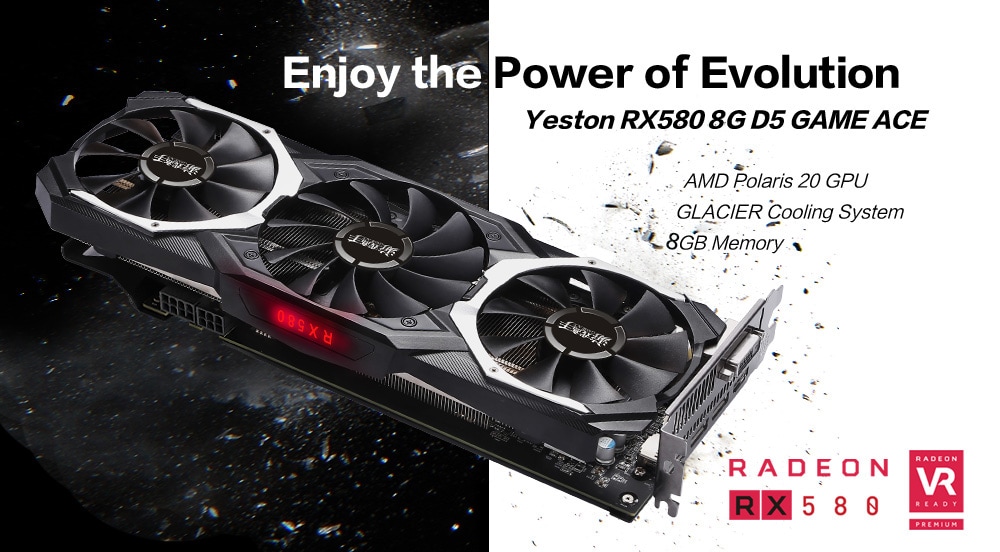 Yeston RX580 8G D5 PA Graphics Card with 7000MHz 256bit GDDR5- Black 4G