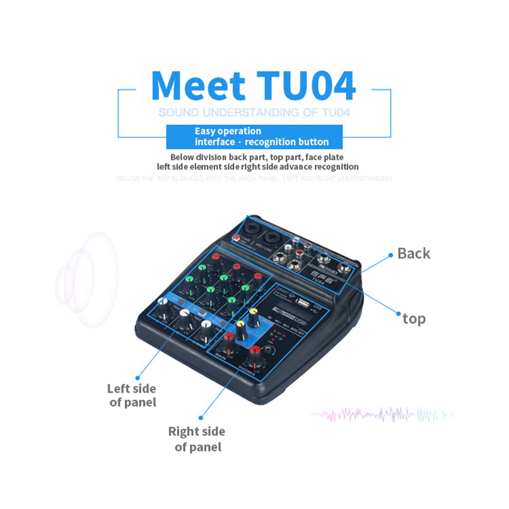 TU04 Bluetooth USB and Sound Card Mixer for Recording Voice-Activated Radio- Black