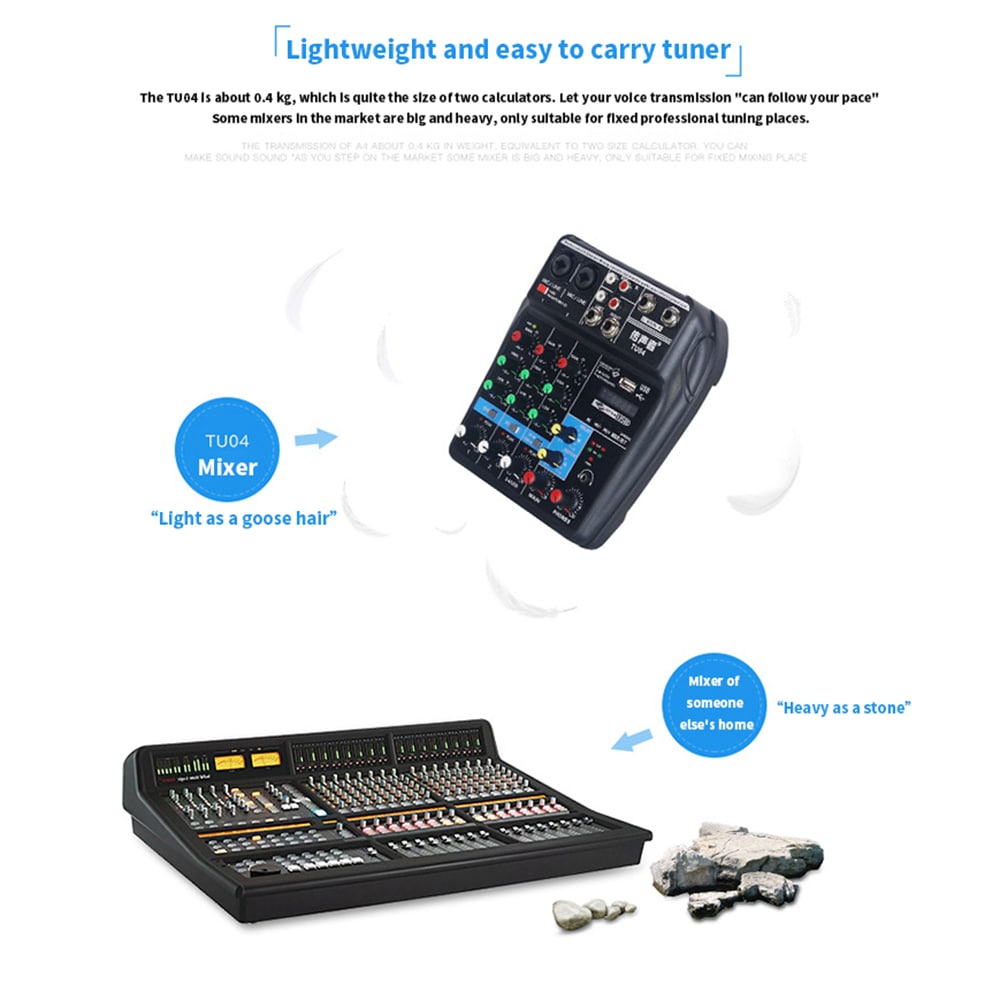 TU04 Bluetooth USB and Sound Card Mixer for Recording Voice-Activated Radio- Black