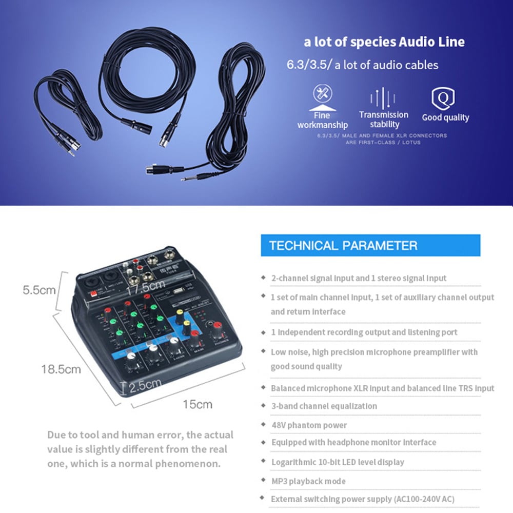 TU04 Bluetooth USB and Sound Card Mixer for Recording Voice-Activated Radio- Black