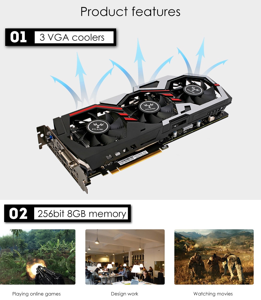 Original GeForce iGame GTX 1080 UT V2 Top Colorful Graphics Card 256bit GDDR5X Computer Hardware with Cooler Fan- Colormix