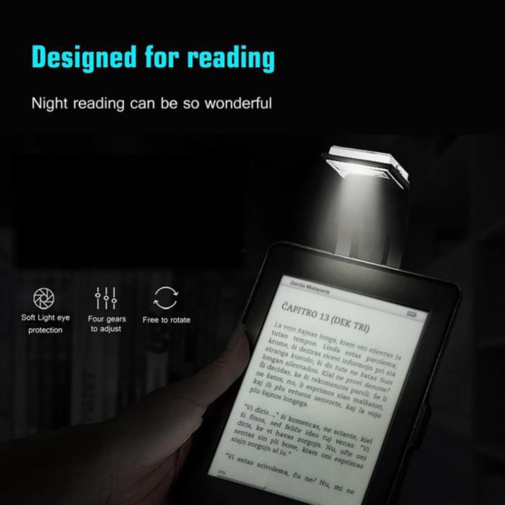 Portable LED Reading Book Light With Detachable Flexible Clip USB Rechargeable- Black