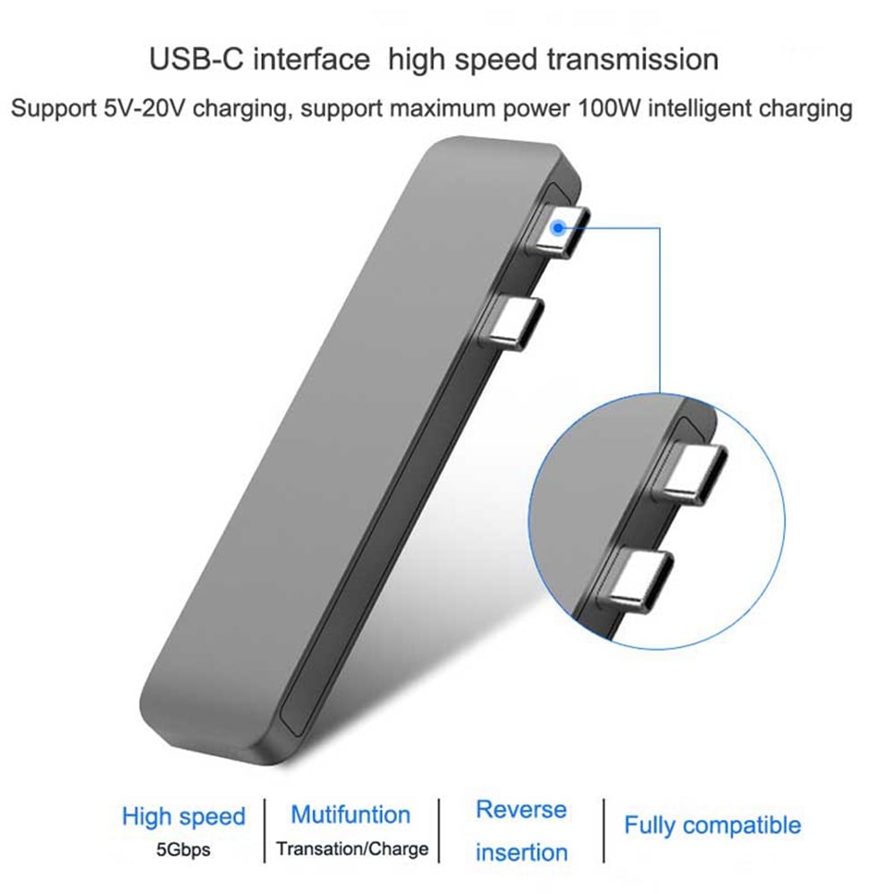 Type-C USB-C Hub Adapter Dual USB 3.0 Port Thunderbolt 3 For MacBook Pro- Gray