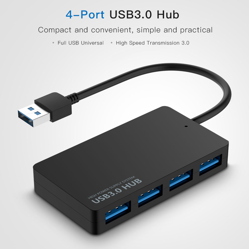 USB Hub 4-PORT USB 3.0 Hub Ultra Slim Data Hub 4 Ports Hub for mini Notebook PC USB Flash Drives Mobile HDD- Black