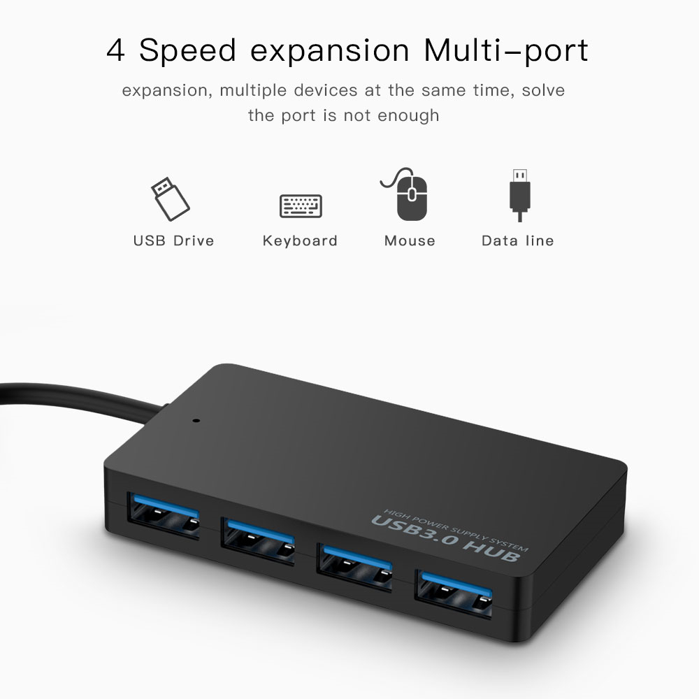 USB Hub 4-PORT USB 3.0 Hub Ultra Slim Data Hub 4 Ports Hub for mini Notebook PC USB Flash Drives Mobile HDD- Black