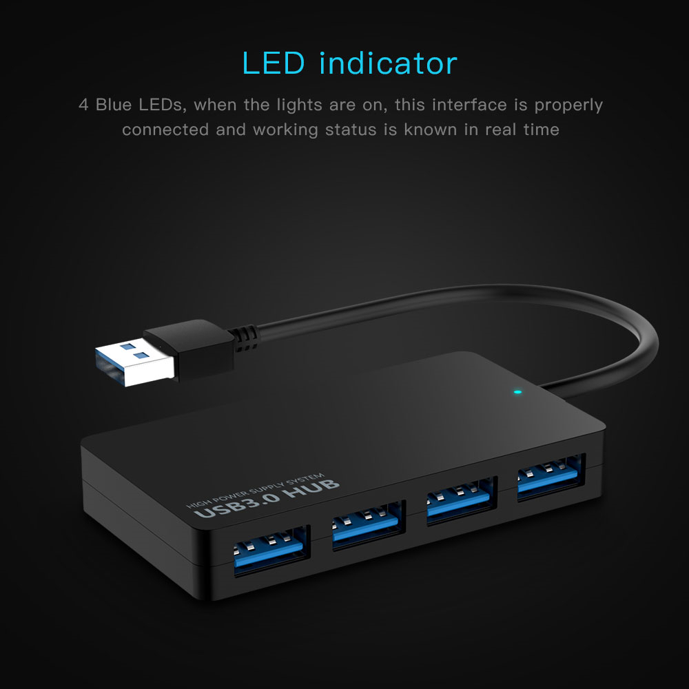 USB Hub 4-PORT USB 3.0 Hub Ultra Slim Data Hub 4 Ports Hub for mini Notebook PC USB Flash Drives Mobile HDD- Black