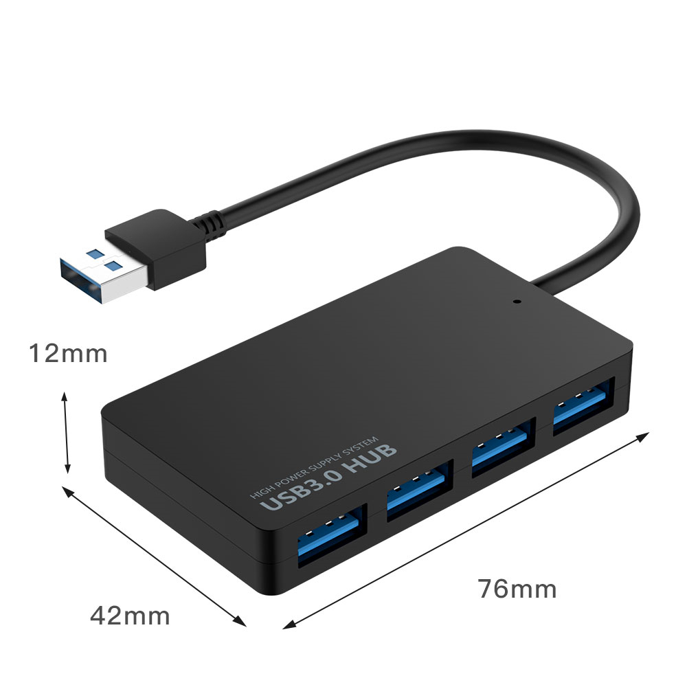 USB Hub 4-PORT USB 3.0 Hub Ultra Slim Data Hub 4 Ports Hub for mini Notebook PC USB Flash Drives Mobile HDD- Black