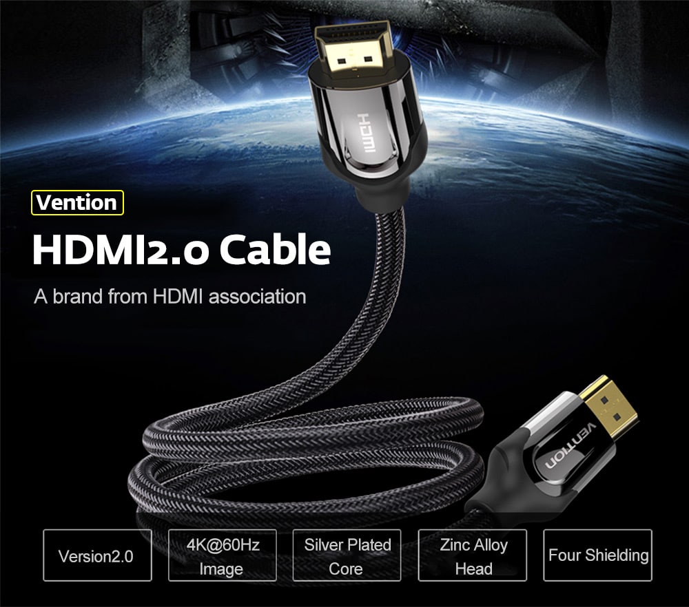 Vention VAA - B05 Weaving HDMI Cable Zinc Alloy 18Gbps- Black 0.75M