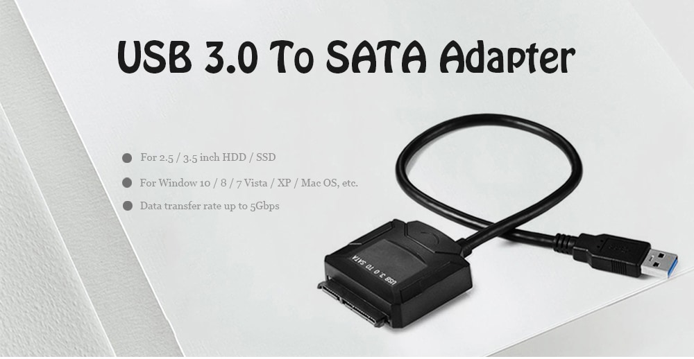 USB 3.0 to SATA Adapter Cable for 2.5 / 3.5 inch HDD SSD with Power Adapter- Black EU Plug