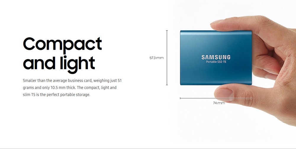 Samsung T5 SSD Portable Solid State Drive with USB 3.1 / Hardware Encryption- Lake Blue 500GB