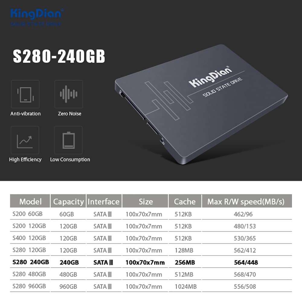 SSD SATA3 2.5 inch 240GB Hard Drive Disk HD HDD factory directly KingDian Brand- Black