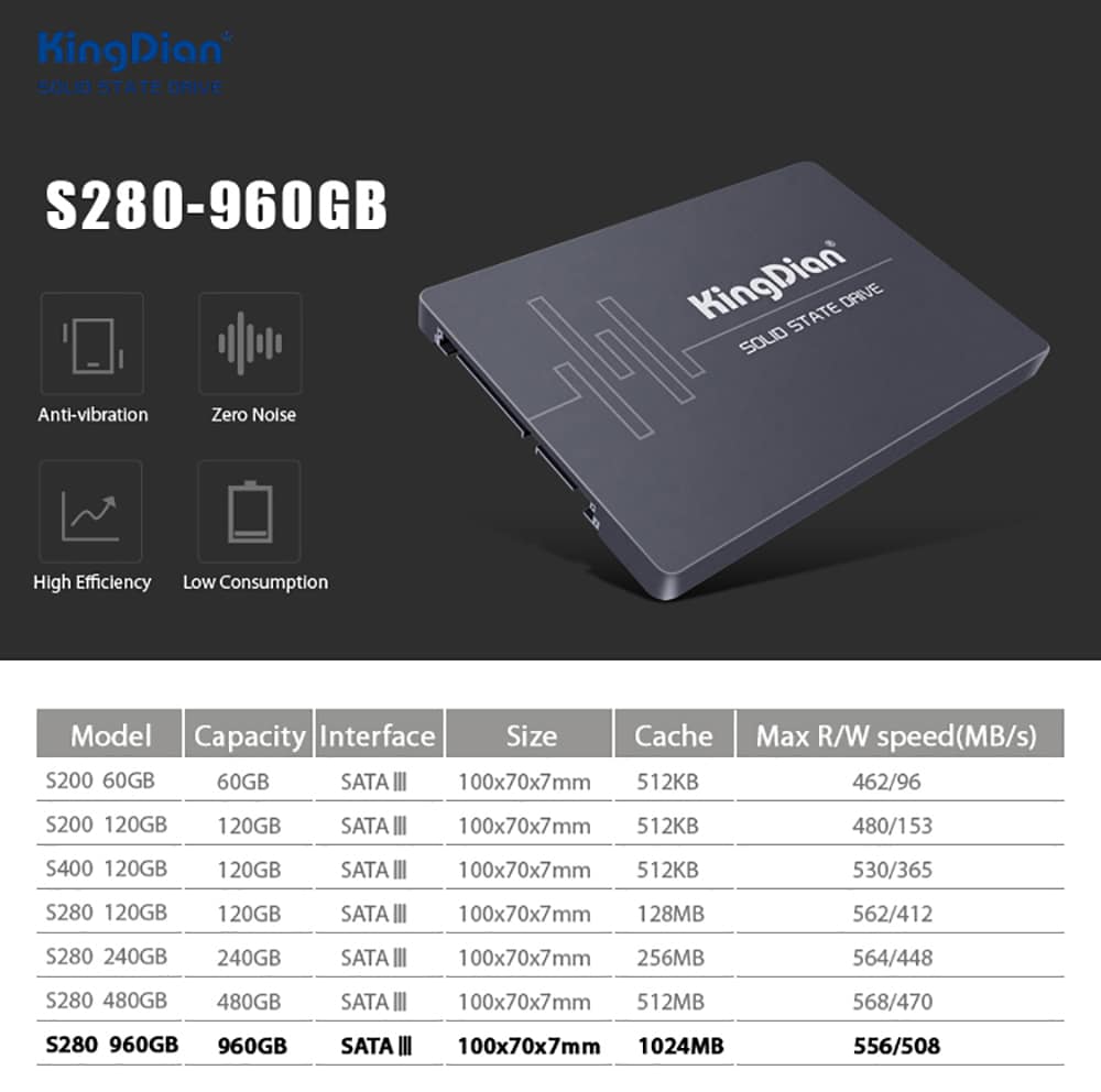 SSD SATA3 2.5 inch 1TB Hard Drive Disk HD HDD factory directly KingDian Brand- Black