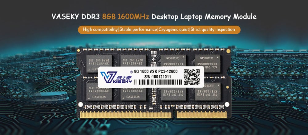 Vaseky Memory Module DDR3 / 1600MHz / 8GB for Laptop- Black