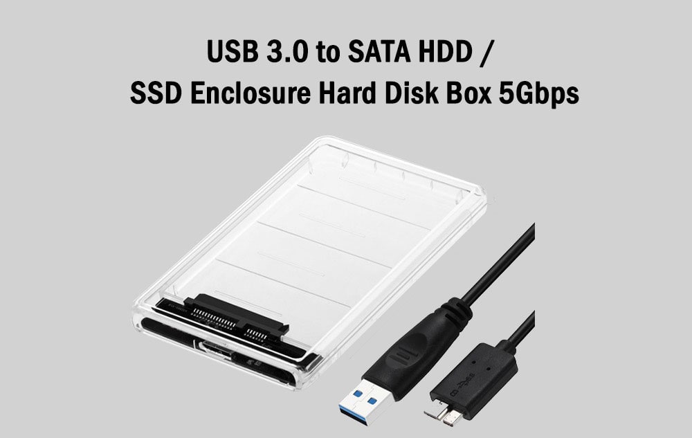 2.5 inch USB 3.0 to SATA HDD / SSD Enclosure Hard Disk Case 5Gbps- Transparent