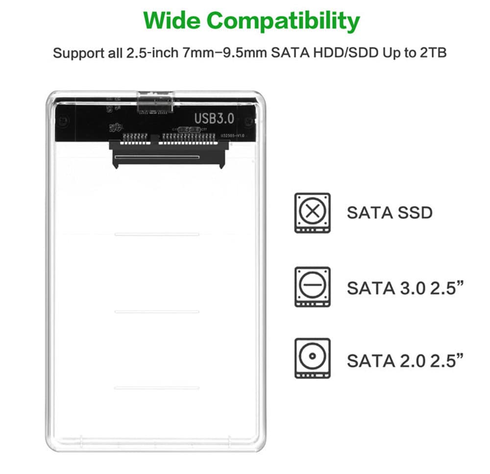 2.5 inch USB 3.0 to SATA HDD / SSD Enclosure Hard Disk Case 5Gbps- Transparent