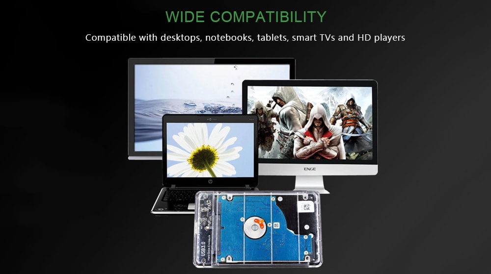 USB3.0 2.5 inch Serial Port SATA Solid State SSD Transparent Mechanical Mobile Hard Disk Box- Transparent