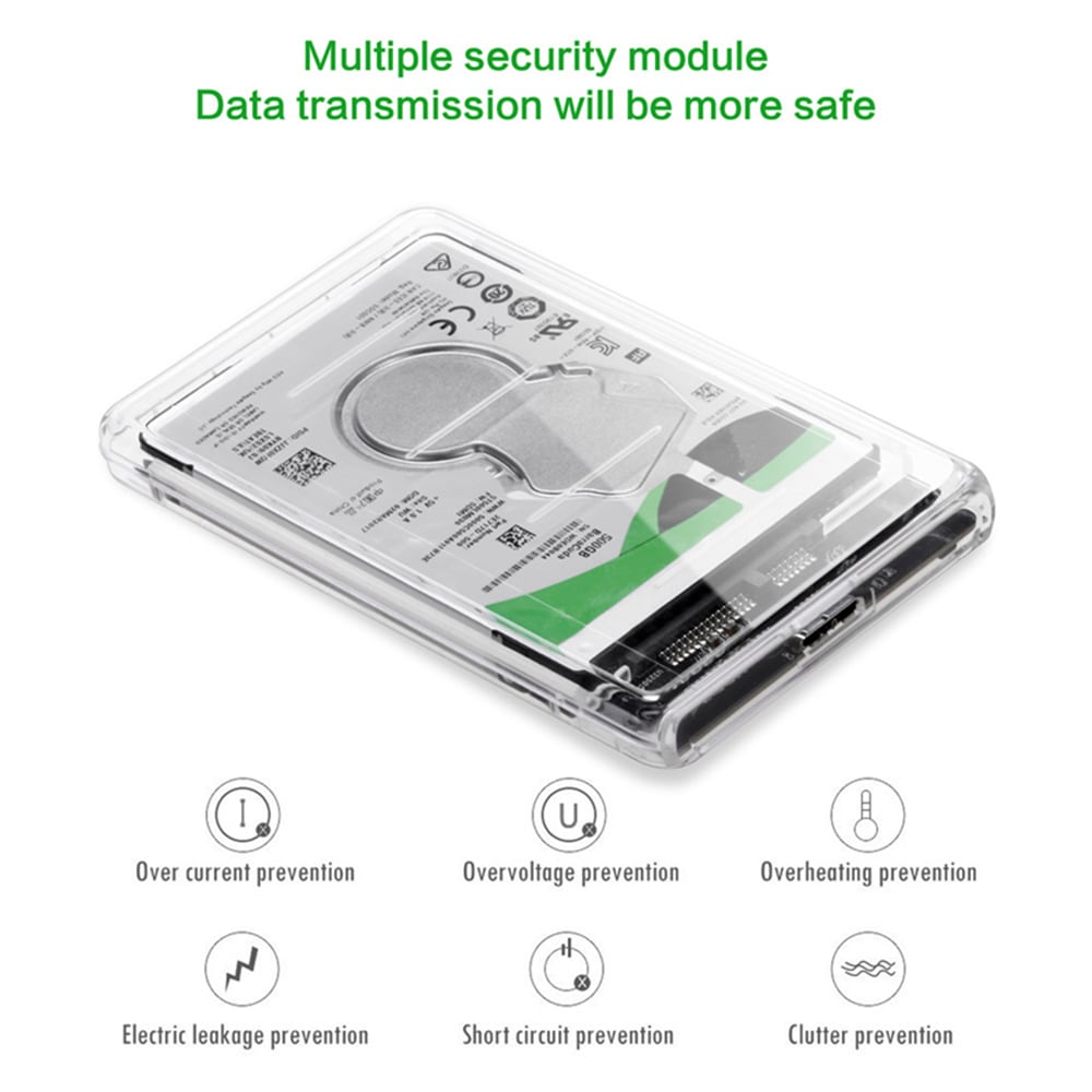 Free-installation Transparent SSD Hard Drive Box 2.5 inch SATA Interface USB 3.0- Transparent