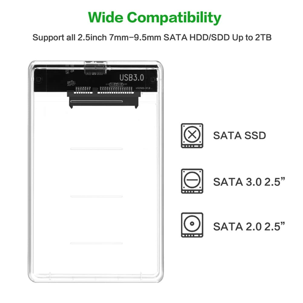 Free-installation Transparent SSD Hard Drive Box 2.5 inch SATA Interface USB 3.0- Transparent