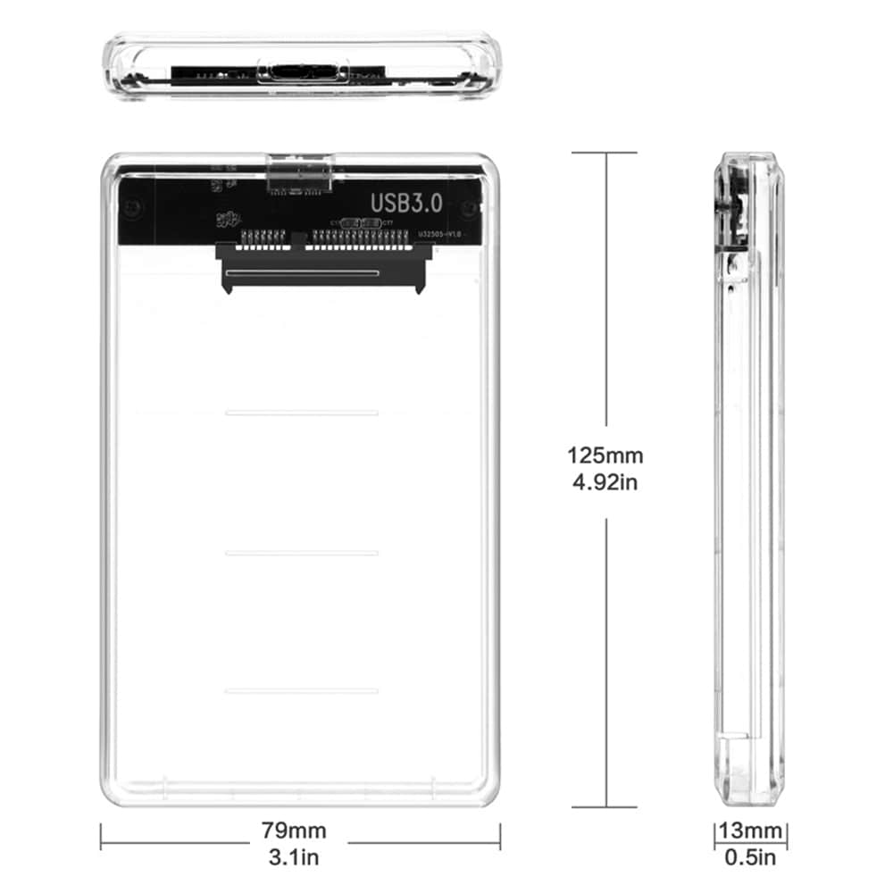 Free-installation Transparent SSD Hard Drive Box 2.5 inch SATA Interface USB 3.0- Transparent