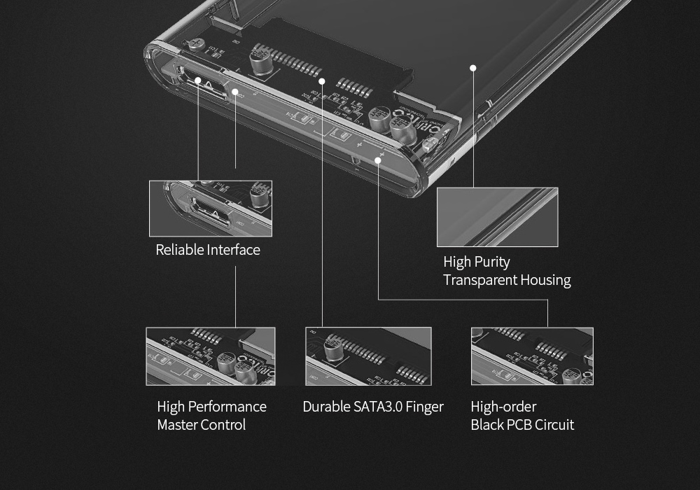 ORICO 2139C3 2.5 inch Transparent Hard Drive Enclosure for HDD / SSD Connectivity- Transparent Type-C