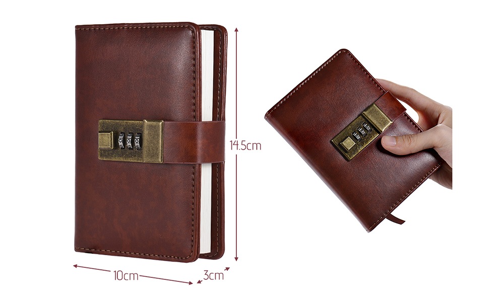 Portable Lock Student Creative Journal Notebook- Brown