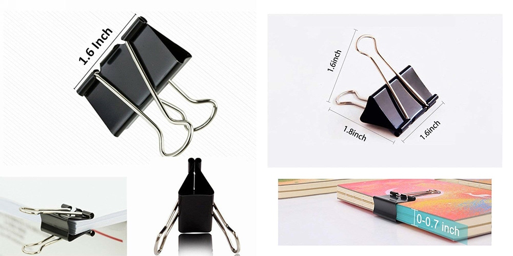 Document Paper Clamp Spring-tight Binder Clip 60PCS / Set- Black