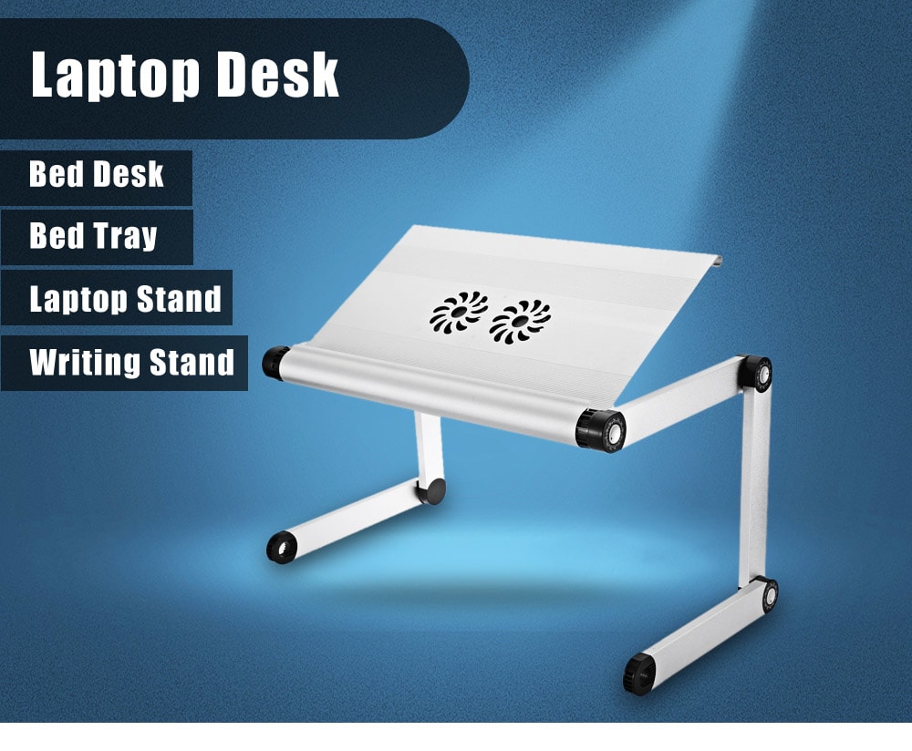 OMAX A8 Folding Computer Table Bed Tray Desk Adjustable Height for Laptop with Cooling Fans- White Golden