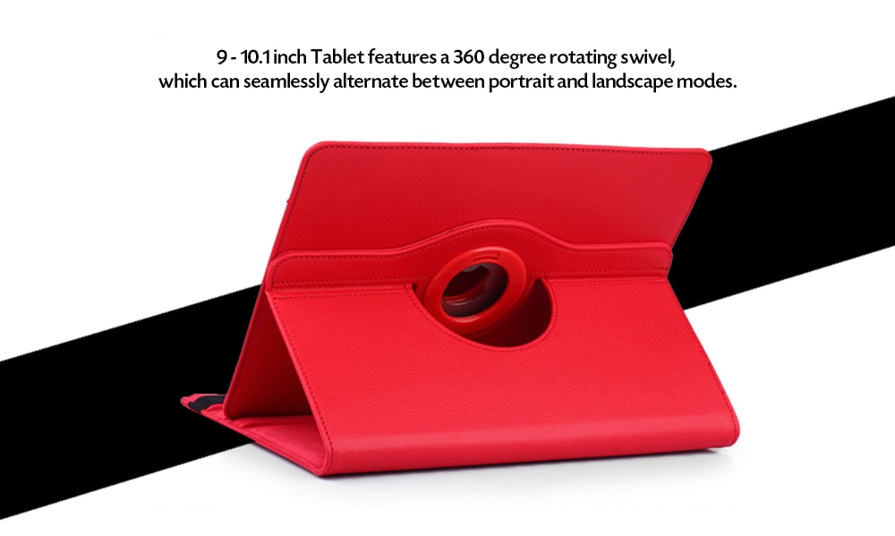 Universal Protective Cover Folio Case with Built-in 360 Rotating Stand for 9 - 10.1 inch Tablets- Love Red